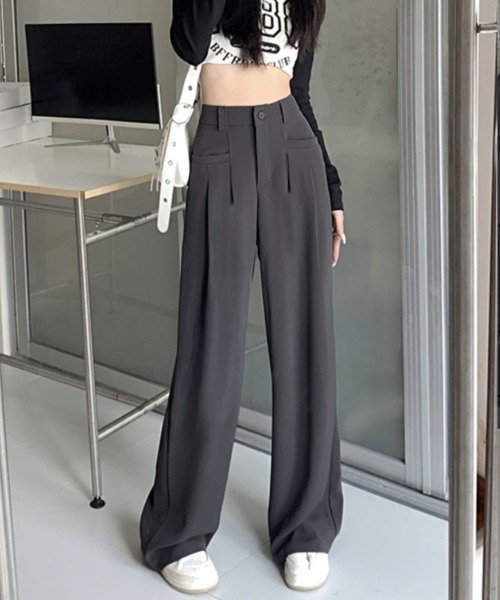 Miniministore(ミニミニストア)の「ワイドスラックスハイウエストタックパンツ(スラックス・レディース・ベージュ/ダークグレー/ブラウン/ブラック・M/L)」の5枚目の写真