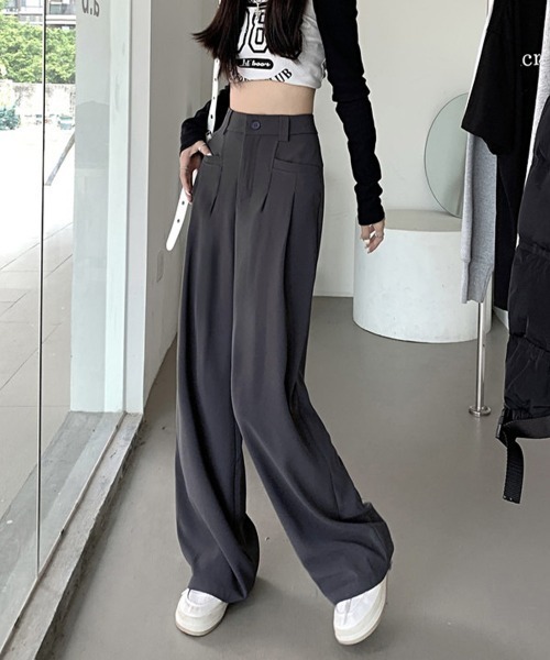 Miniministore(ミニミニストア)の「ワイドスラックスハイウエストタックパンツ(スラックス・レディース・ベージュ/ダークグレー/ブラウン/ブラック・M/L)」の7枚目の写真