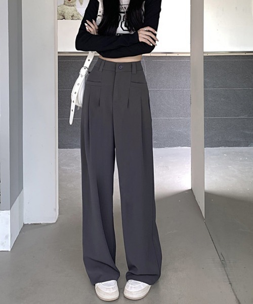 Miniministore(ミニミニストア)の「ワイドスラックスハイウエストタックパンツ(スラックス・レディース・ベージュ/ダークグレー/ブラウン/ブラック・M/L)」の8枚目の写真