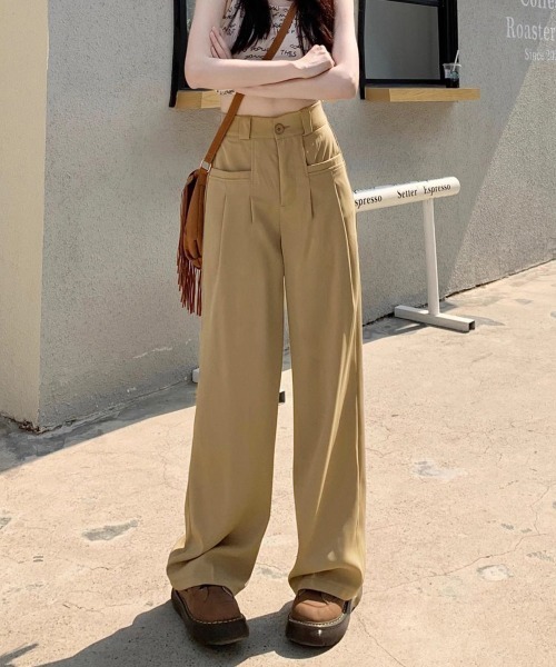 Miniministore(ミニミニストア)の「ワイドスラックスハイウエストタックパンツ(スラックス・レディース・ベージュ/ダークグレー/ブラウン/ブラック・M/L)」の12枚目の写真