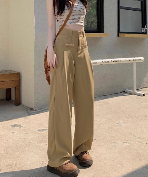 Miniministore(ミニミニストア)の「ワイドスラックスハイウエストタックパンツ(スラックス・レディース・ベージュ/ダークグレー/ブラウン/ブラック・M/L)」の13枚目の写真