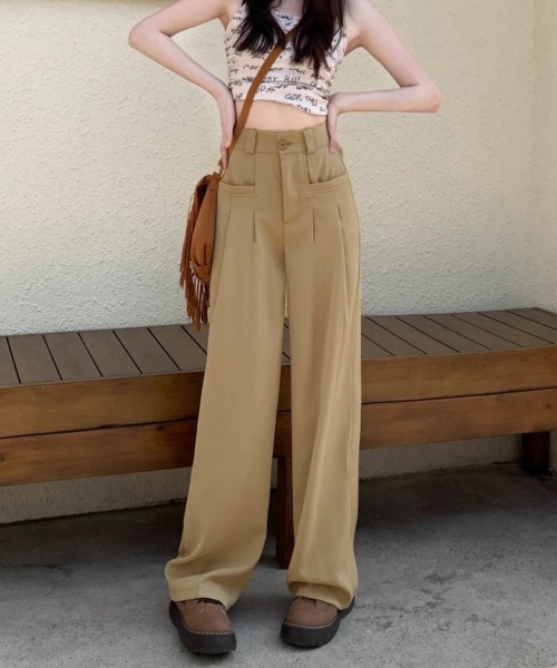 Miniministore(ミニミニストア)の「ワイドスラックスハイウエストタックパンツ(スラックス・レディース・ベージュ/ダークグレー/ブラウン/ブラック・M/L)」の14枚目の写真