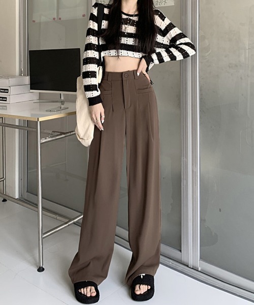 Miniministore(ミニミニストア)の「ワイドスラックスハイウエストタックパンツ(スラックス・レディース・ベージュ/ダークグレー/ブラウン/ブラック・M/L)」の15枚目の写真
