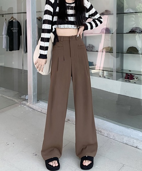 Miniministore(ミニミニストア)の「ワイドスラックスハイウエストタックパンツ(スラックス・レディース・ベージュ/ダークグレー/ブラウン/ブラック・M/L)」の16枚目の写真