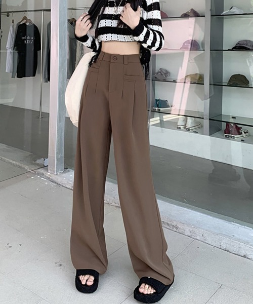 Miniministore(ミニミニストア)の「ワイドスラックスハイウエストタックパンツ(スラックス・レディース・ベージュ/ダークグレー/ブラウン/ブラック・M/L)」の17枚目の写真
