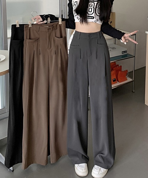 Miniministore(ミニミニストア)の「ワイドスラックスハイウエストタックパンツ(スラックス・レディース・ベージュ/ダークグレー/ブラウン/ブラック・M/L)」の18枚目の写真