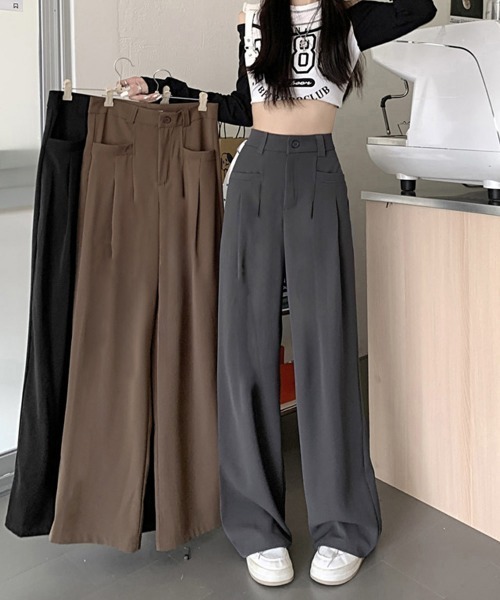 Miniministore(ミニミニストア)の「ワイドスラックスハイウエストタックパンツ(スラックス・レディース・ベージュ/ダークグレー/ブラウン/ブラック・M/L)」の19枚目の写真