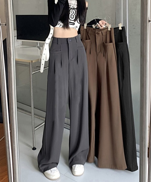 Miniministore(ミニミニストア)の「ワイドスラックスハイウエストタックパンツ(スラックス・レディース・ベージュ/ダークグレー/ブラウン/ブラック・M/L)」の20枚目の写真