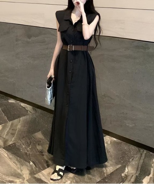 &soiree(アンドソワレ)の「ノースリーブウエストベルトシャツワンピース(ワンピース・レディース・パープル/ブラック/アイボリー・MEDIUM/X-LARGE/SMALL/LARGE)」の3枚目の写真