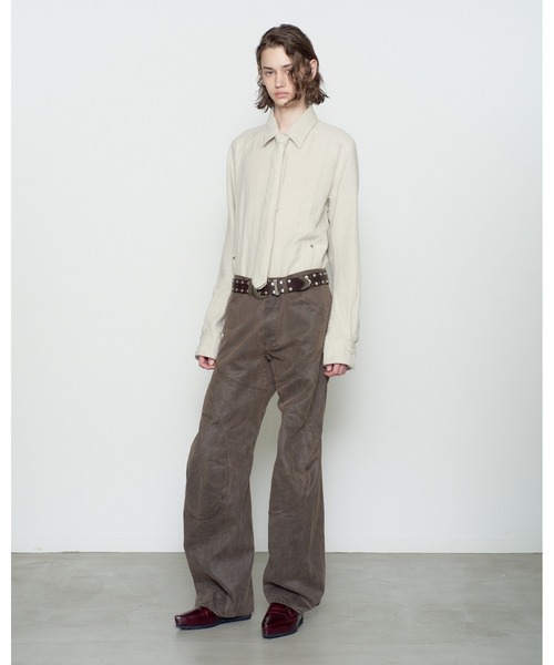 NVRFRGT(ネヴァーフォーゲット)の「PANELLED MOTO PANTS(デニムパンツ・メンズ・ブラウン/グレー・3/2)」の3枚目の写真