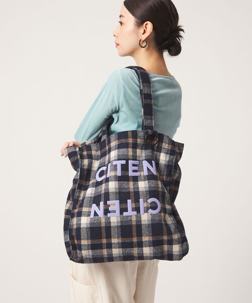 CITEN(シテン)の「<CITEN>チェック柄トート(トートバッグ・レディース・ブラウン/ネイビー/ロイヤルブルー・フリー)」の2枚目の写真