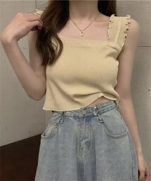 ノースリーブ リブニットタンクトップ