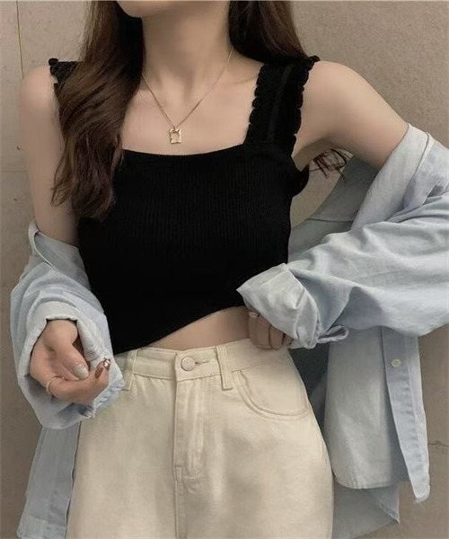 FREE STYLISTS(フリー スタイリスト)の「ノースリーブ リブニットタンクトップ(タンクトップ・レディース・ホワイト/ブラック/ベージュ/ブルー・FREE)」の2枚目の写真