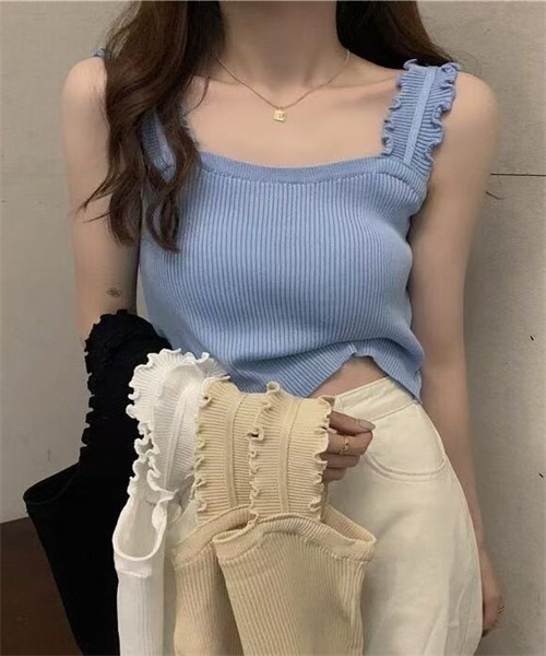 FREE STYLISTS(フリー スタイリスト)の「ノースリーブ リブニットタンクトップ(タンクトップ・レディース・ホワイト/ブラック/ベージュ/ブルー・FREE)」の14枚目の写真