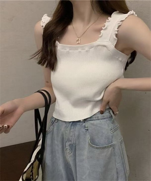 FREE STYLISTS(フリー スタイリスト)の「ノースリーブ リブニットタンクトップ(タンクトップ・レディース・ホワイト/ブラック/ベージュ/ブルー・FREE)」の7枚目の写真