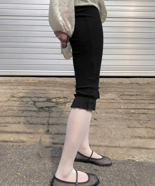 Girly Doll（ガーリードール）の「フリル付きリブスウェットミドル丈パンツ レギンスパンツ（その他パンツ・レディース・グレー/ブラック・FREE）」の9枚目の写真