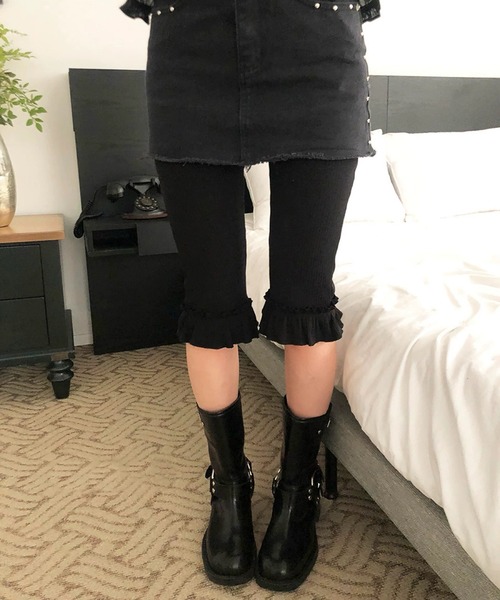 Girly Doll（ガーリードール）の「フリル付きリブスウェットミドル丈パンツ レギンスパンツ（その他パンツ・レディース・グレー/ブラック・FREE）」の10枚目の写真
