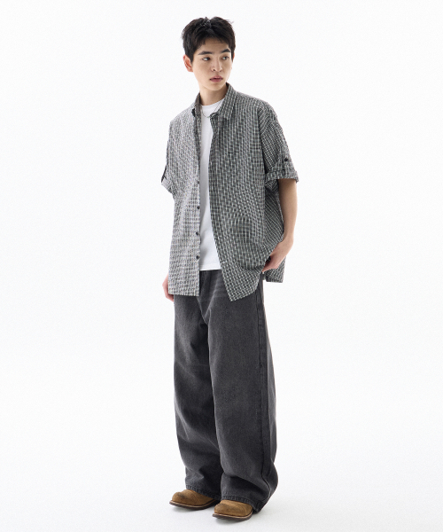 F.ILLUMINATE(フィルミネイト)の「ロールアップチェックハーフシャツ-ブラック(シャツ/ブラウス・レディース・その他・LARGE/SMALL/MEDIUM)」の3枚目の写真
