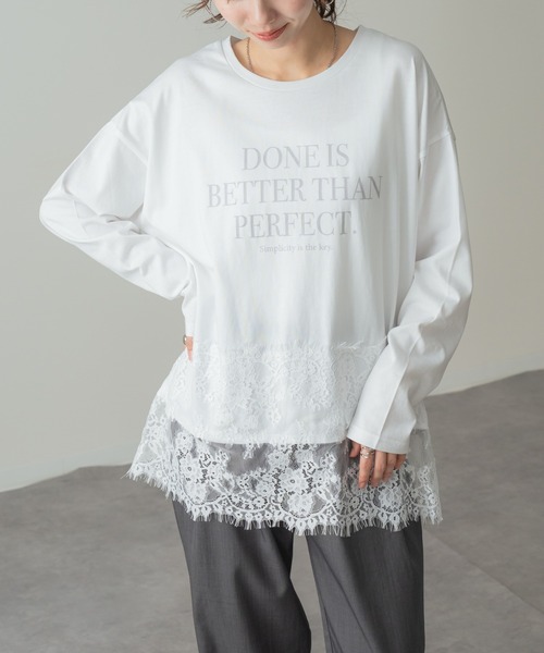 refinedworks(リファインドワークス)の「【refinedworks】レイヤード アイテム!裾レース 切替 プルオーバー(Tシャツ/カットソー・レディース・チャコールグレー/ホワイト・FREE)」の2枚目の写真