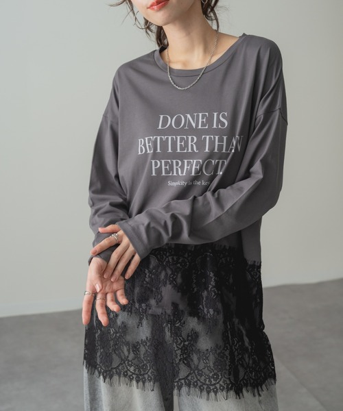 refinedworks(リファインドワークス)の「【refinedworks】レイヤード アイテム!裾レース 切替 プルオーバー(Tシャツ/カットソー・レディース・チャコールグレー/ホワイト・FREE)」の1枚目の写真