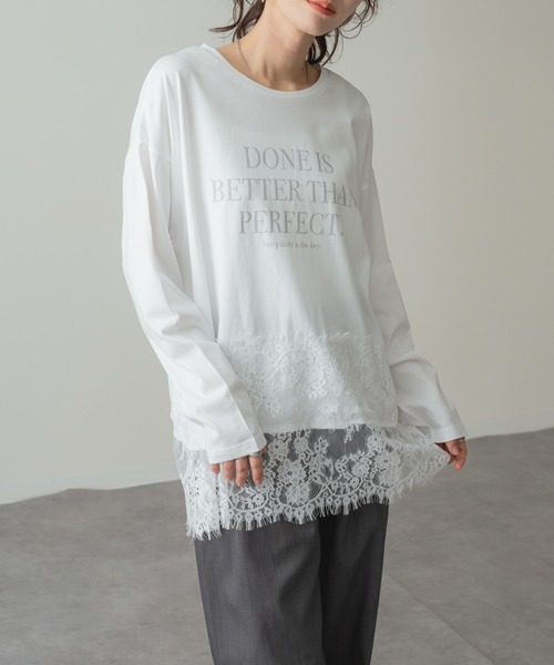 refinedworks(リファインドワークス)の「【refinedworks】レイヤード アイテム!裾レース 切替 プルオーバー(Tシャツ/カットソー・レディース・チャコールグレー/ホワイト・FREE)」の3枚目の写真