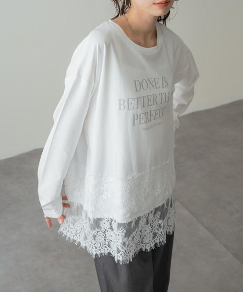 refinedworks(リファインドワークス)の「【refinedworks】レイヤード アイテム!裾レース 切替 プルオーバー(Tシャツ/カットソー・レディース・チャコールグレー/ホワイト・FREE)」の6枚目の写真