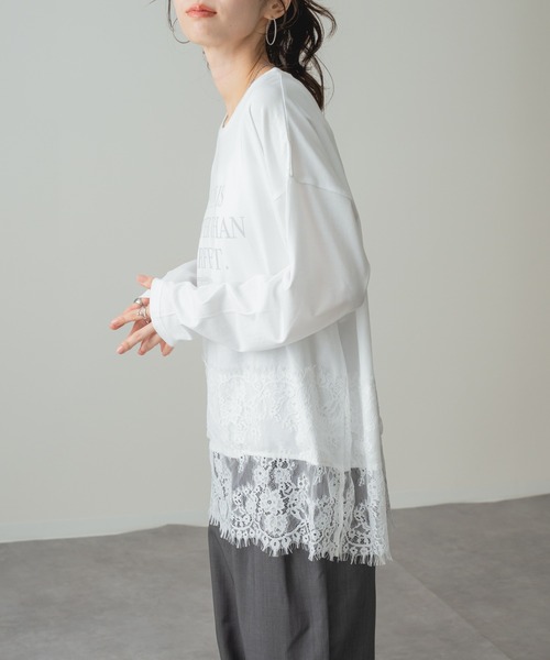 refinedworks(リファインドワークス)の「【refinedworks】レイヤード アイテム!裾レース 切替 プルオーバー(Tシャツ/カットソー・レディース・チャコールグレー/ホワイト・FREE)」の5枚目の写真