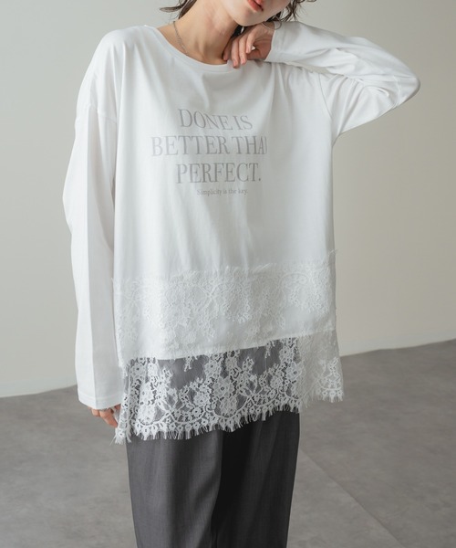 refinedworks(リファインドワークス)の「【refinedworks】レイヤード アイテム!裾レース 切替 プルオーバー(Tシャツ/カットソー・レディース・チャコールグレー/ホワイト・FREE)」の4枚目の写真