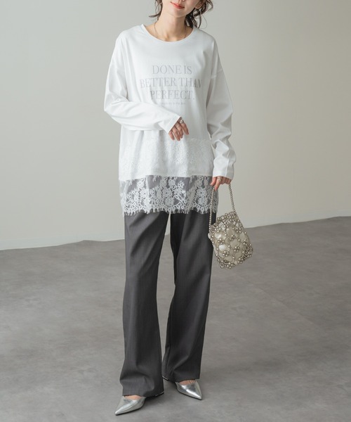 refinedworks(リファインドワークス)の「【refinedworks】レイヤード アイテム!裾レース 切替 プルオーバー(Tシャツ/カットソー・レディース・チャコールグレー/ホワイト・FREE)」の11枚目の写真