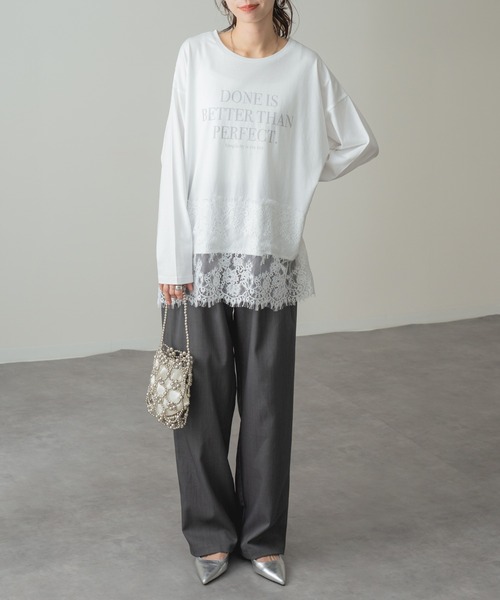 refinedworks(リファインドワークス)の「【refinedworks】レイヤード アイテム!裾レース 切替 プルオーバー(Tシャツ/カットソー・レディース・チャコールグレー/ホワイト・FREE)」の12枚目の写真