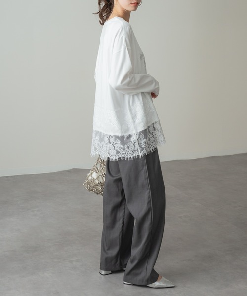 refinedworks(リファインドワークス)の「【refinedworks】レイヤード アイテム!裾レース 切替 プルオーバー(Tシャツ/カットソー・レディース・チャコールグレー/ホワイト・FREE)」の13枚目の写真