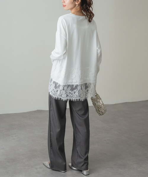 refinedworks(リファインドワークス)の「【refinedworks】レイヤード アイテム!裾レース 切替 プルオーバー(Tシャツ/カットソー・レディース・チャコールグレー/ホワイト・FREE)」の14枚目の写真