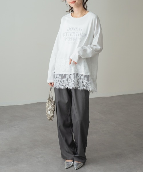 refinedworks(リファインドワークス)の「【refinedworks】レイヤード アイテム!裾レース 切替 プルオーバー(Tシャツ/カットソー・レディース・チャコールグレー/ホワイト・FREE)」の15枚目の写真