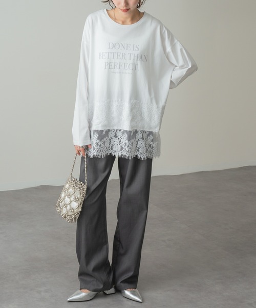 refinedworks(リファインドワークス)の「【refinedworks】レイヤード アイテム!裾レース 切替 プルオーバー(Tシャツ/カットソー・レディース・チャコールグレー/ホワイト・FREE)」の16枚目の写真