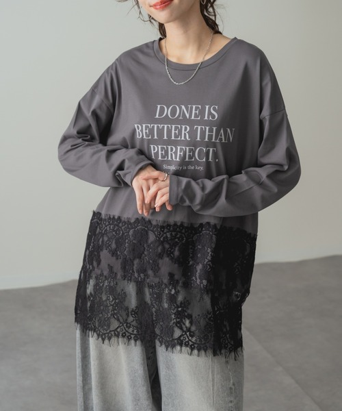 refinedworks(リファインドワークス)の「【refinedworks】レイヤード アイテム!裾レース 切替 プルオーバー(Tシャツ/カットソー・レディース・チャコールグレー/ホワイト・FREE)」の7枚目の写真
