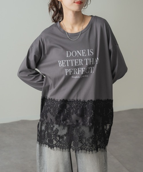 refinedworks(リファインドワークス)の「【refinedworks】レイヤード アイテム!裾レース 切替 プルオーバー(Tシャツ/カットソー・レディース・チャコールグレー/ホワイト・FREE)」の8枚目の写真