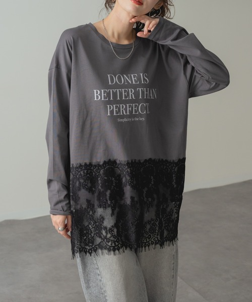 refinedworks(リファインドワークス)の「【refinedworks】レイヤード アイテム!裾レース 切替 プルオーバー(Tシャツ/カットソー・レディース・チャコールグレー/ホワイト・FREE)」の9枚目の写真