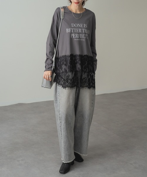 refinedworks(リファインドワークス)の「【refinedworks】レイヤード アイテム!裾レース 切替 プルオーバー(Tシャツ/カットソー・レディース・チャコールグレー/ホワイト・FREE)」の10枚目の写真