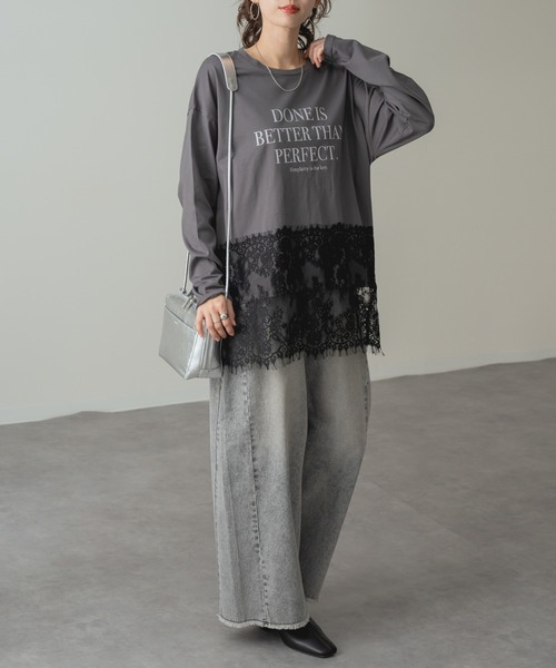 refinedworks(リファインドワークス)の「【refinedworks】レイヤード アイテム!裾レース 切替 プルオーバー(Tシャツ/カットソー・レディース・チャコールグレー/ホワイト・FREE)」の17枚目の写真