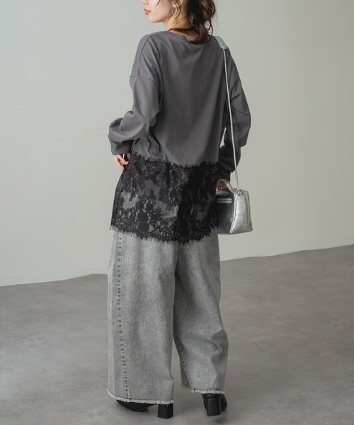 refinedworks(リファインドワークス)の「【refinedworks】レイヤード アイテム!裾レース 切替 プルオーバー(Tシャツ/カットソー・レディース・チャコールグレー/ホワイト・FREE)」の19枚目の写真