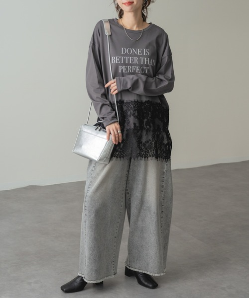 refinedworks(リファインドワークス)の「【refinedworks】レイヤード アイテム!裾レース 切替 プルオーバー(Tシャツ/カットソー・レディース・チャコールグレー/ホワイト・FREE)」の21枚目の写真