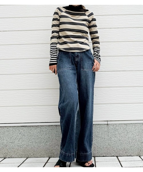 Q(キュー)の「【NET限定】オフショルダーボーダーT(Tシャツ/カットソー・レディース・オフホワイト/ベージュ・MEDIUM)」の9枚目の写真