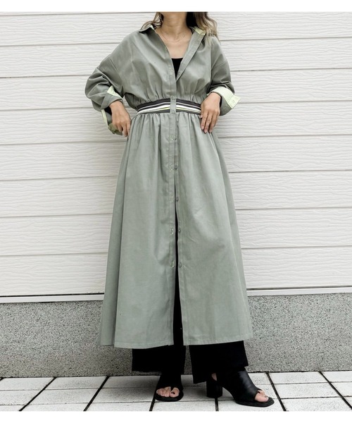 Q(キュー)の「【大ヒット商品!無地発売】リブドッキングワンピース 2026秋冬 新色 秋色(ワンピース・レディース・チャコールグレー/オリーブ・MEDIUM)」の2枚目の写真