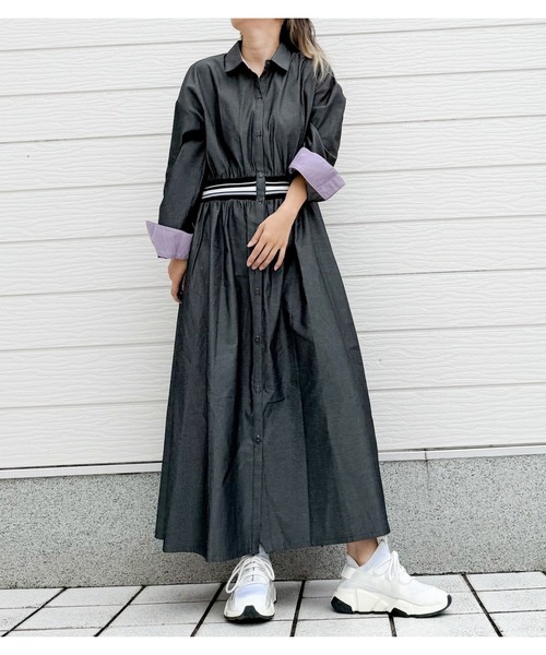 Q(キュー)の「【大ヒット商品!無地発売】リブドッキングワンピース 2026秋冬 新色 秋色(ワンピース・レディース・チャコールグレー/オリーブ・MEDIUM)」の1枚目の写真