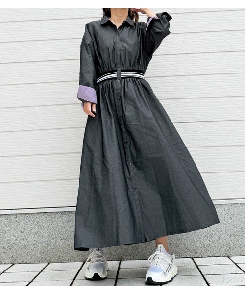 Q(キュー)の「【大ヒット商品!無地発売】リブドッキングワンピース 2026秋冬 新色 秋色(ワンピース・レディース・チャコールグレー/オリーブ・MEDIUM)」の6枚目の写真