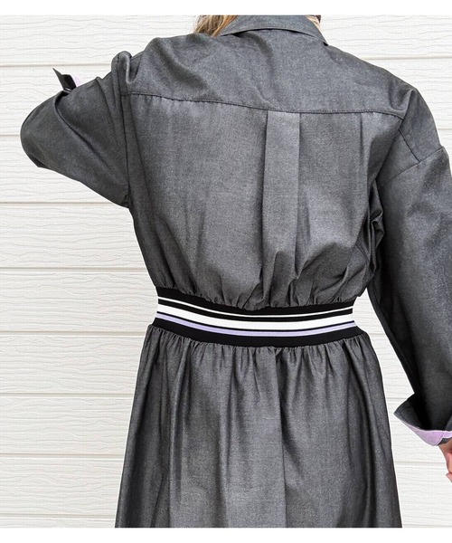 Q(キュー)の「【大ヒット商品!無地発売】リブドッキングワンピース 2026秋冬 新色 秋色(ワンピース・レディース・チャコールグレー/オリーブ・MEDIUM)」の5枚目の写真