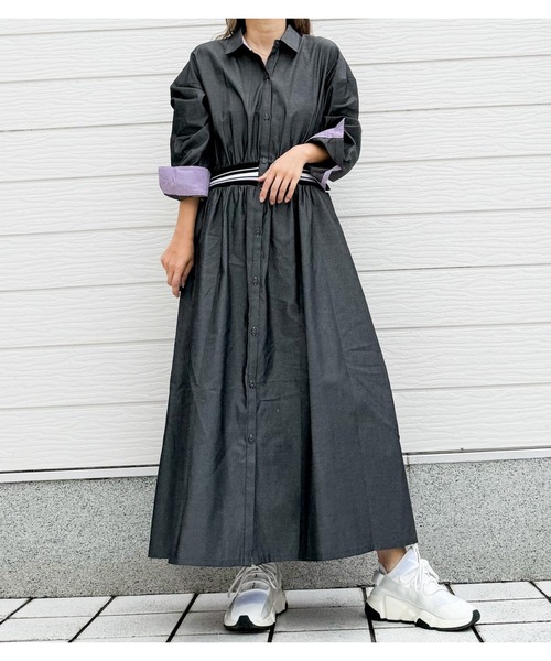 Q(キュー)の「【大ヒット商品!無地発売】リブドッキングワンピース 2026秋冬 新色 秋色(ワンピース・レディース・チャコールグレー/オリーブ・MEDIUM)」の7枚目の写真