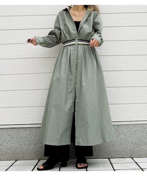 Q(キュー)の「【大ヒット商品!無地発売】リブドッキングワンピース 2026秋冬 新色 秋色(ワンピース・レディース・チャコールグレー/オリーブ・MEDIUM)」の19枚目の写真