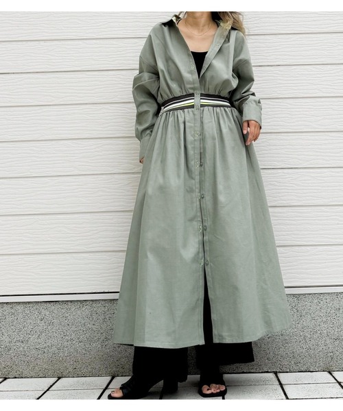 Q(キュー)の「【大ヒット商品!無地発売】リブドッキングワンピース 2026秋冬 新色 秋色(ワンピース・レディース・チャコールグレー/オリーブ・MEDIUM)」の20枚目の写真