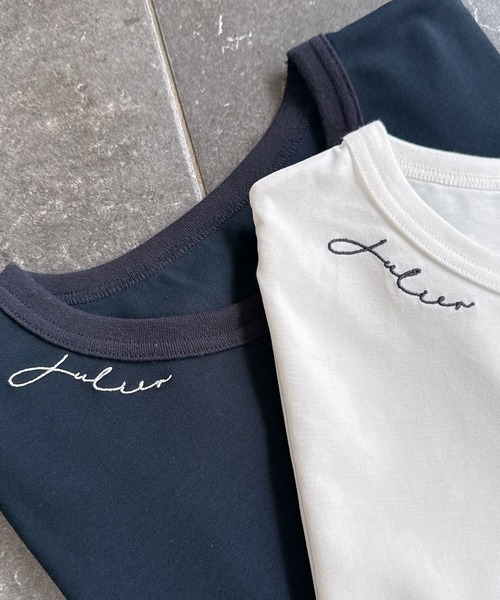 Julier Yoga and Relax（ジュリエヨガアンドリラックス）の「Julier コンディショニングTee（Tシャツ/カットソー・レディース・ホワイト/ネイビー・1/2）」の4枚目の写真